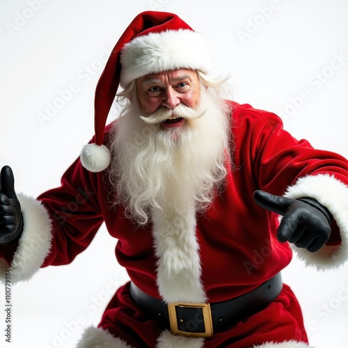 Santa Claus in dynamic pose isolated on white background photorealistic