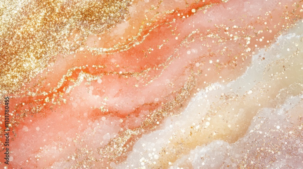 Obraz premium Abstract Peach, Gold, Glitter, Marble, Texture, Background, Design, Art, Swirls, Sparkle