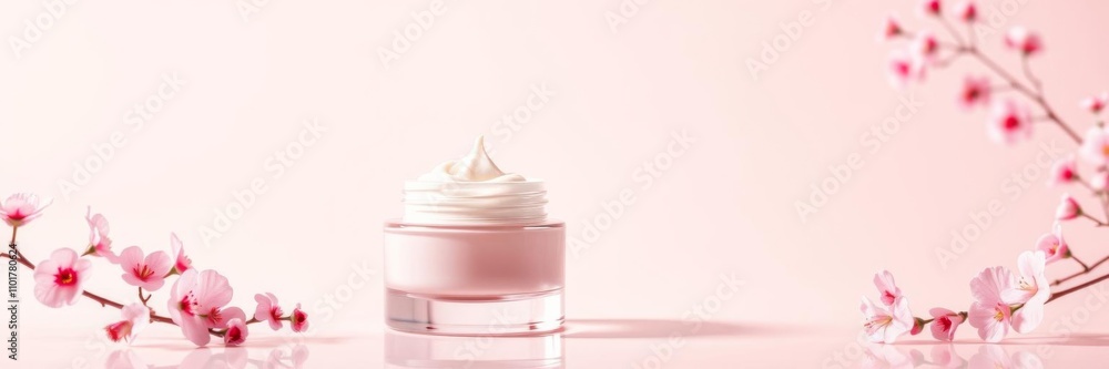 Open white plastic jar with white cream on pink background, top view for body or face skincare product marketing or advertisement, jar, beauty, pink Open white plastic jar with white cream on pink background, top view for body or face skincare product marketing or advertisement, jar, beauty, pink