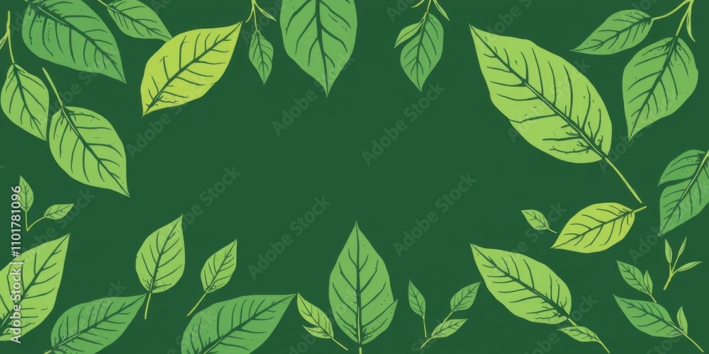 Fototapeta premium Organic vegan calligraphy with nature-inspired design, hand-drawn look, green leaves graphic art illustration, leaves, illustration, vegan