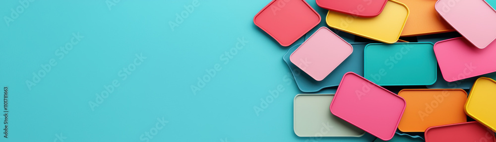A vibrant collection of colorful rectangular shapes arranged on a turquoise background, showcasing a playful and creative theme. A vibrant collection of colorful rectangular shapes arranged on a turquoise background, showcasing a playful and creative theme.