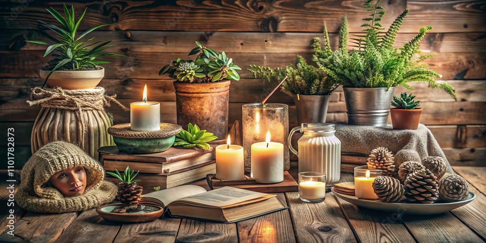 Urban Still Life: Cozy Home Interior Scene on Wooden Background with Natural Elements and Personal Touches for Inviting Atmosphere and Aesthetic Appeal Urban Still Life: Cozy Home Interior Scene on Wooden Background with Natural Elements and Personal Touches for Inviting Atmosphere and Aesthetic Appeal