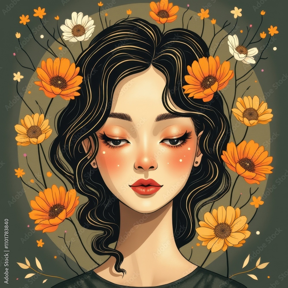 Serene Virgo Icon with Glowing Floral Frame Serene Virgo Icon with Glowing Floral Frame