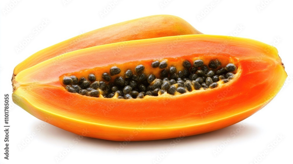 Fresh and Juicy Papaya Halved, Showing Vibrant Orange Flesh and Delicious Black Seeds, Perfect for Healthy Eating and Culinary Uses Fresh and Juicy Papaya Halved, Showing Vibrant Orange Flesh and Delicious Black Seeds, Perfect for Healthy Eating and Culinary Uses