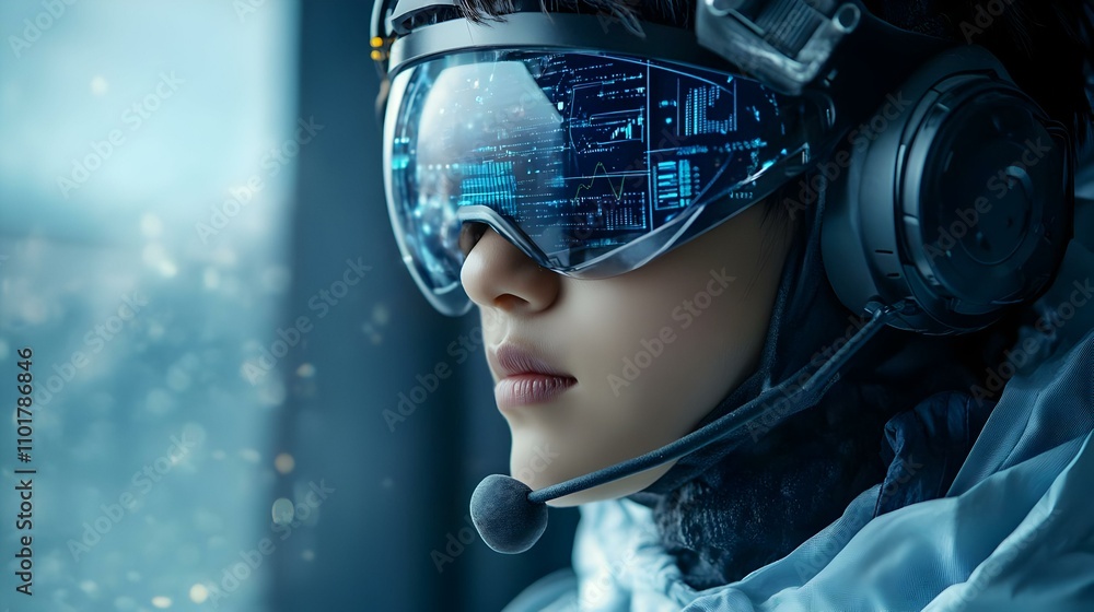 Close Up Portrait of Engineer with Augmented Reality Glasses for Advanced Design and Immersive Tech Close Up Portrait of Engineer with Augmented Reality Glasses for Advanced Design and Immersive Tech
