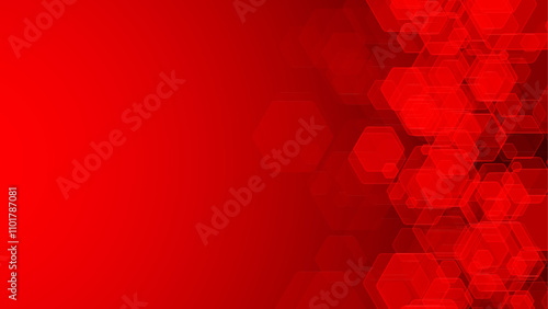 Modern abstract red background with glowing hexagons. Hexagon shape design. for brochure, science, website, banner, flyer, presentation, cover