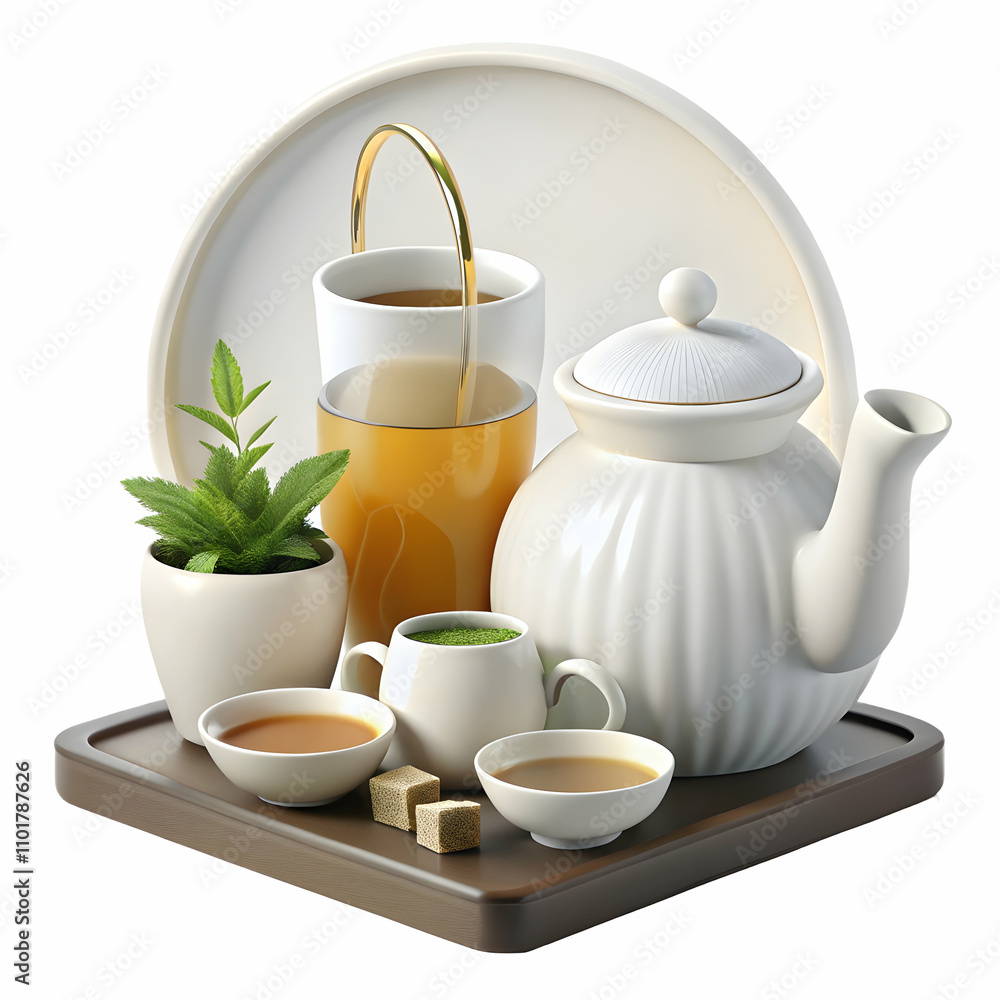 Minimalist Herbal Infusions and Elegant Tea Sets on Plain Background with Copy Space Minimalist Herbal Infusions and Elegant Tea Sets on Plain Background with Copy Space