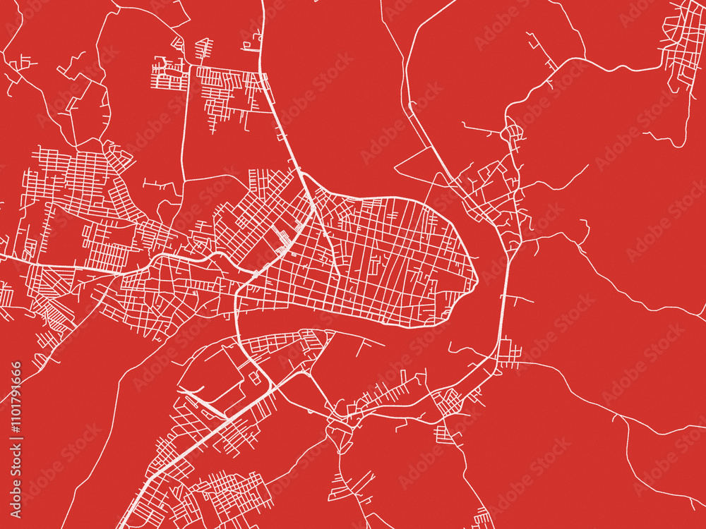 Obraz premium Christmas Map of Tuxtepec, Mexico in Snowy White on Festive Red Background.