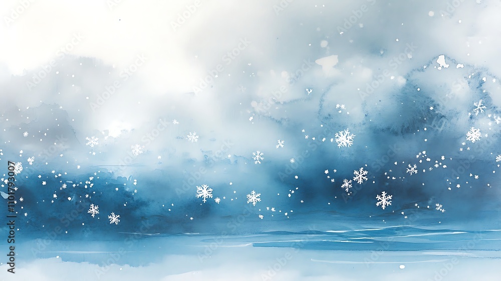 Abstract Watercolor Winter Landscape with Falling Snowflakes Abstract Watercolor Winter Landscape with Falling Snowflakes