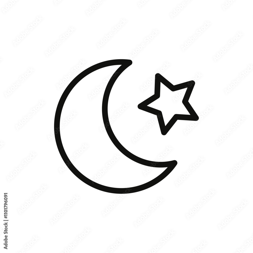 Islam star and crescent icon flat line symbol set. Islam star and crescent icon flat line symbol set.
