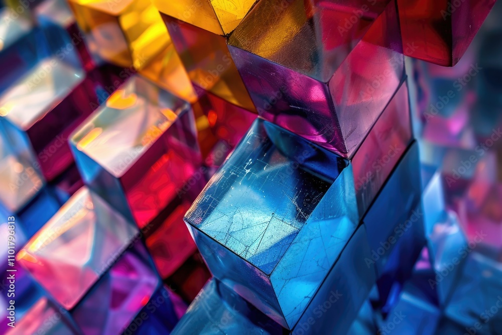 A close-up view of a group of colorful cubes A close-up view of a group of colorful cubes
