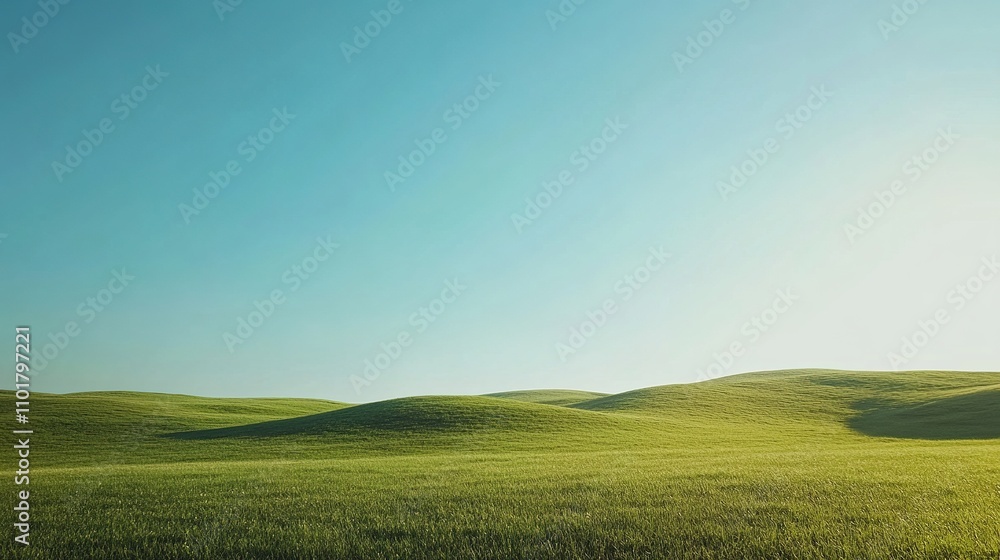 Serene Meadow: A vast expanse of rolling green hills stretches toward a vibrant blue sky, bathed in the warm glow of the setting sun. This tranquil landscape evokes a sense of peace and vastness. Serene Meadow: A vast expanse of rolling green hills stretches toward a vibrant blue sky, bathed in the warm glow of the setting sun. This tranquil landscape evokes a sense of peace and vastness.
