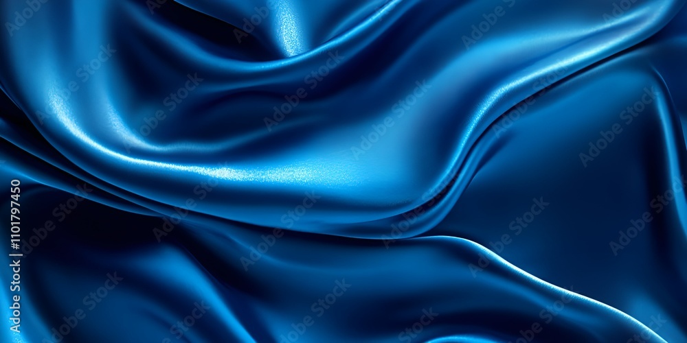 Obraz premium Smooth blue silk fabric with shiny highlights and dynamic folds, creating an elegant abstract background