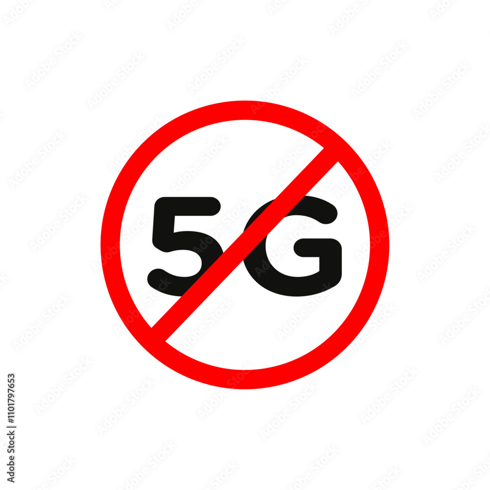 No 5G signal sign flat line symbol set. No 5G signal sign flat line symbol set.
