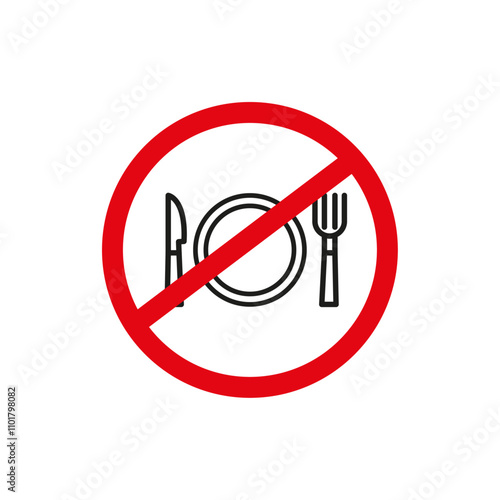 No eating sign flat line symbol set.