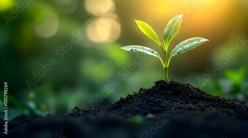 Macro Seedling Breaking Through Soil Symbolizing Growth and Realization with Text Space