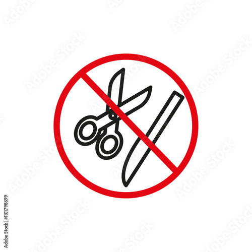 No scissors or no knives sign flat line symbol set.