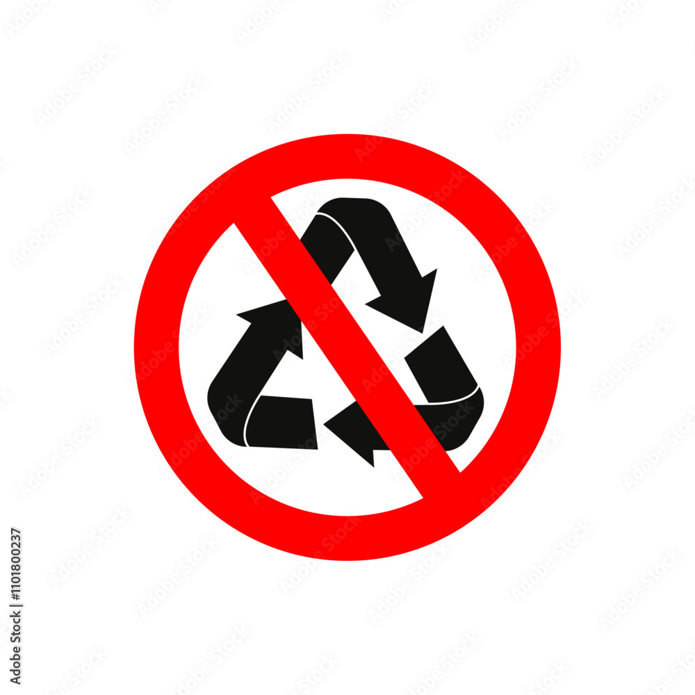 Recycle prohibition sign flat line symbol set. Recycle prohibition sign flat line symbol set.