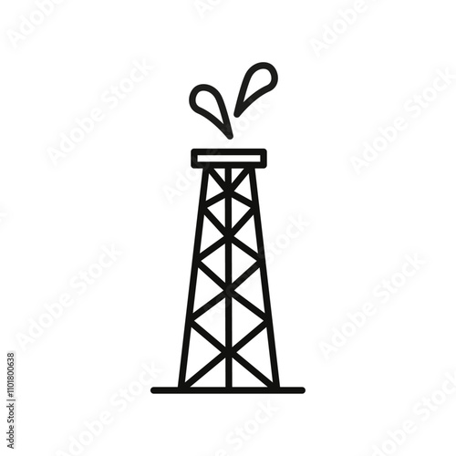 Shale gas rig icon flat line symbol set.