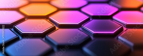 Dynamic hexagonal patterns digital art abstract design vibrant colors close-up view modern aesthetics