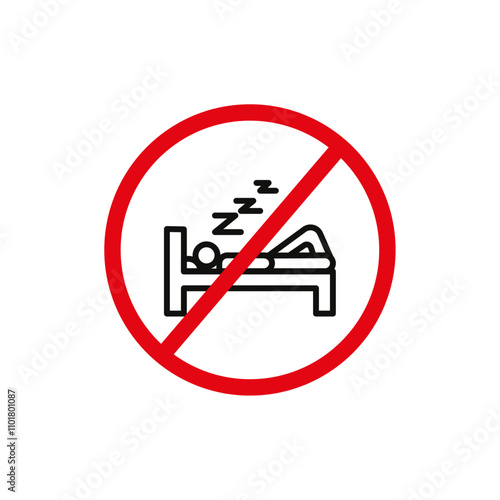 Sleepover ban sign flat line symbol set.