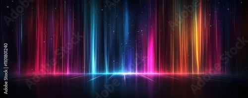 Vibrant light display night sky digital art abstract environment wide view futuristic concept