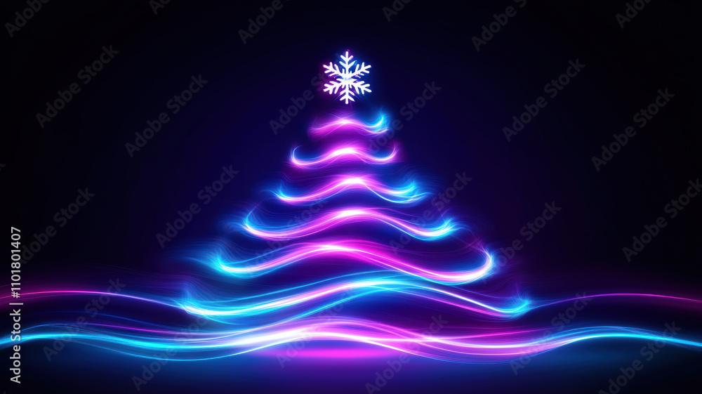 Sparkling Christmas tree with blue waves Sparkling Christmas tree with blue waves