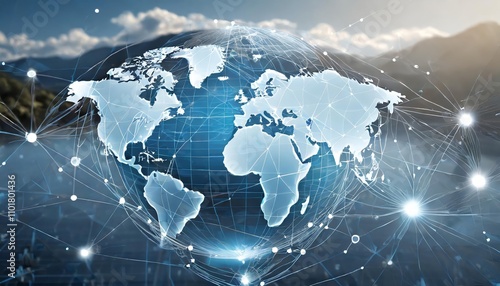 World Map and Global Connection: Futuristic Digital Connections with Stylish CGI Design Depicting Advanced Networking, Cutting-Edge Technology, and a Dynamic Digital World Globe