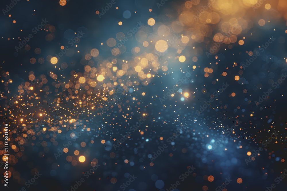 Fototapeta premium Glittering New Year's Eve party scene with fireworks on a dark blue background. Minimal style.