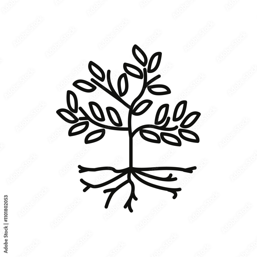 Tree with roots and leaves icon flat line symbol set. Tree with roots and leaves icon flat line symbol set.