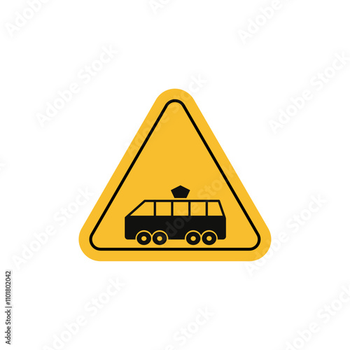 Tramway caution traffic sign flat line symbol set.