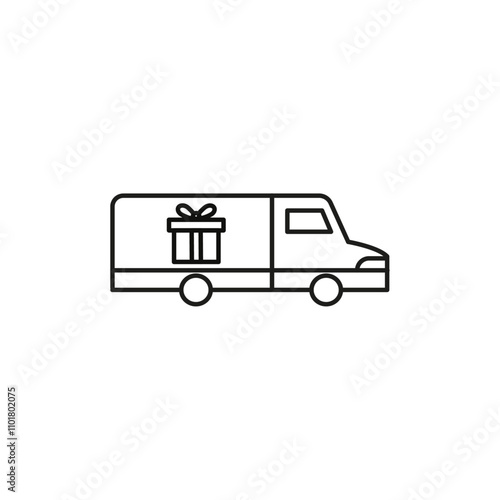 Truck carrying gift box icon flat line symbol set.