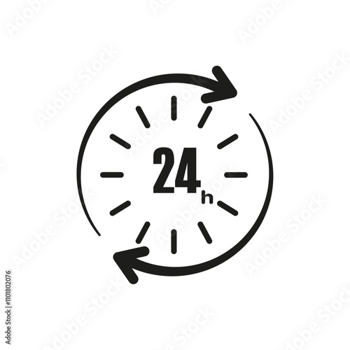 Twenty four hours icon flat line symbol set.