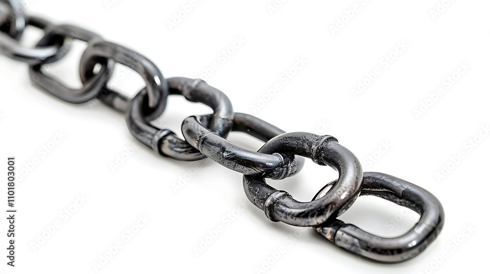 A close-up of a black metal chain, showcasing its links and texture. A close-up of a black metal chain, showcasing its links and texture.