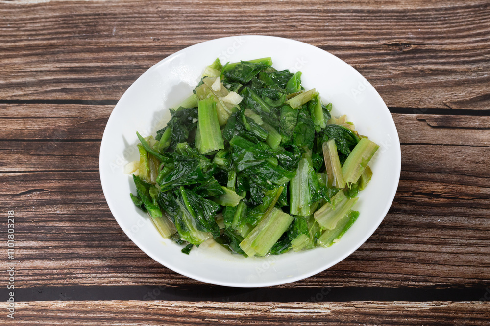 Sauteed romaine on a plate Sauteed romaine on a plate