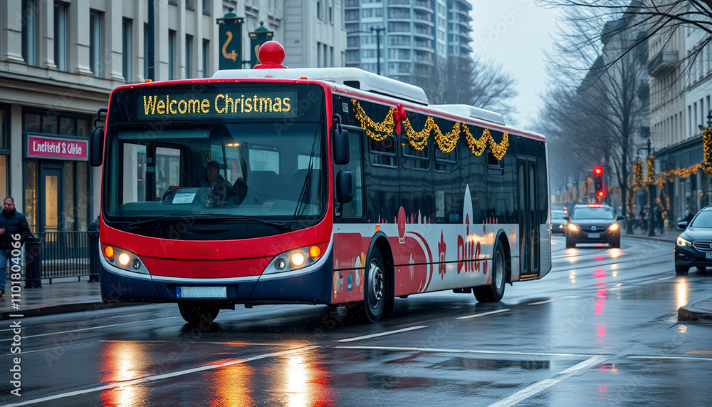 Decorating a bus with Christmas ornaments is ready to welcome the arrival of Christmas Day. Decorating a bus with Christmas ornaments is ready to welcome the arrival of Christmas Day.
