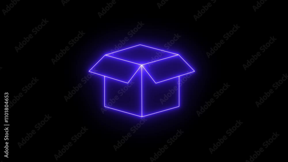 Glowing neon line empty box package delivery service icon. Animation for presentation box symbol icon on background. Glowing neon line empty box package delivery service icon. Animation for presentation box symbol icon on background.