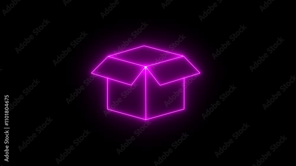 Glowing neon line empty box package delivery service icon. Animation for presentation box symbol icon on background. Glowing neon line empty box package delivery service icon. Animation for presentation box symbol icon on background.