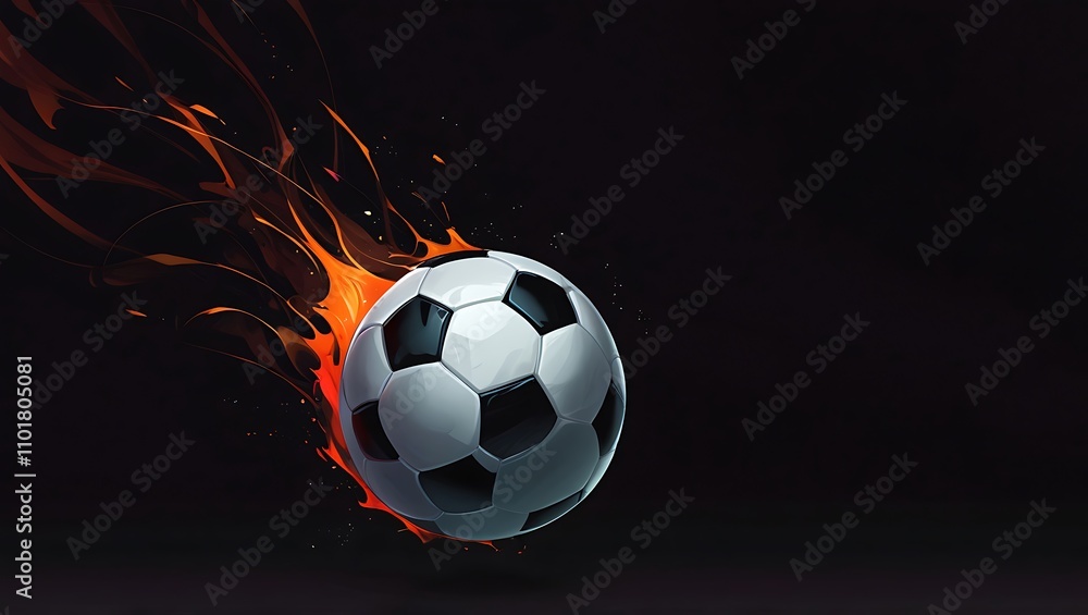 Naklejka premium Fiery Soccer Ball on Black Background