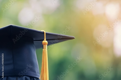 Graduation cap with golden tassel on textured background during celebration p...