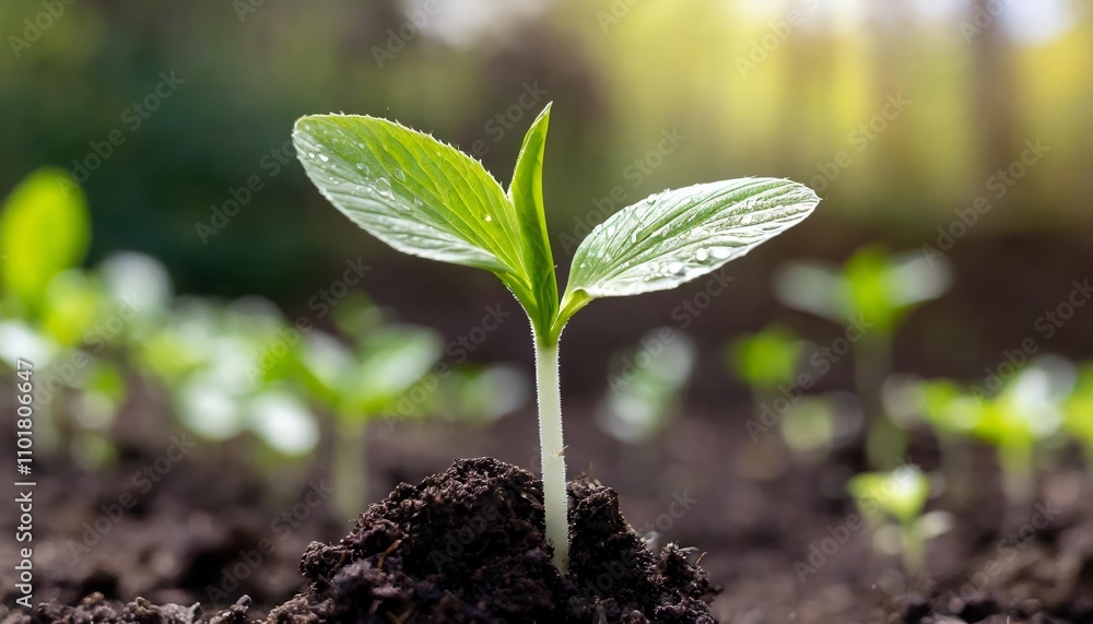 A young sprout thriving in nutrient-rich soil, representing growth, renewal, and nature’s cycle of life, captured in a serene, close-up photograph emphasizing organic beauty and A young sprout thriving in nutrient-rich soil, representing growth, renewal, and nature’s cycle of life, captured in a serene, close-up photograph emphasizing organic beauty and