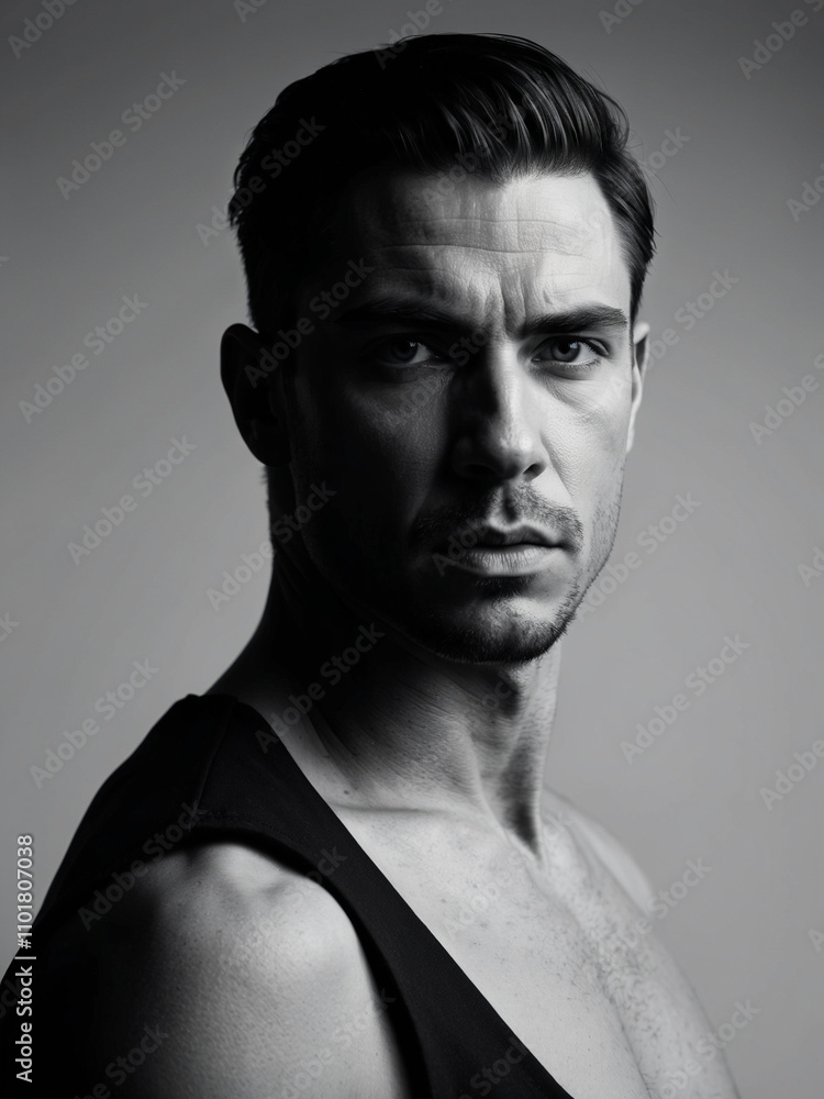 Obraz premium Intense Black and White Portrait of a Serious Man
