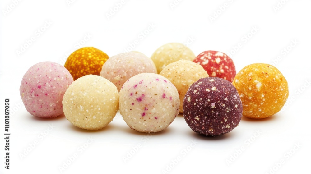 Handmade Laddu sweets isolated on white, focusing on texture Handmade Laddu sweets isolated on white, focusing on texture