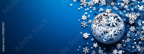 A blue Christmas ornament featuring detailed snowflake cutouts on a vibrant background, exemplifying holiday spirit and creativity. Perfect for festive decorations and celebrating the season's joy,


