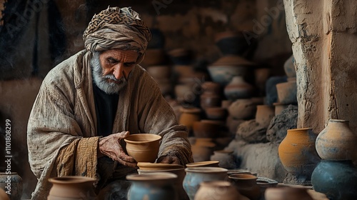 Traditional pottery making techniques captured in captivating close-up photographs. These images showcase the ancient craft in its purest form.  photo