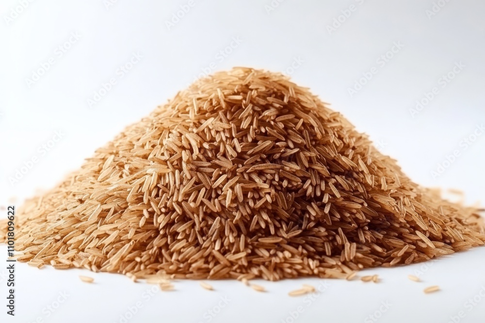 Brown Basmati Rice Pile Isolated on White Background. Closeup of Many Whole Grains Brown Basmati Rice Pile Isolated on White Background. Closeup of Many Whole Grains