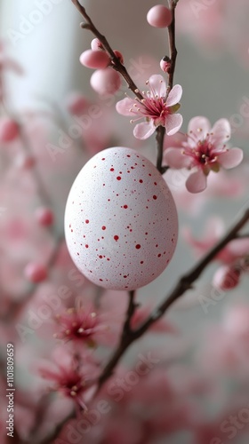 Spring blossoms and decorated egg create a vibrant celebration in a colorful ...