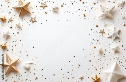 Decorative stars and glitter arranged on a plain background for holiday celeb...