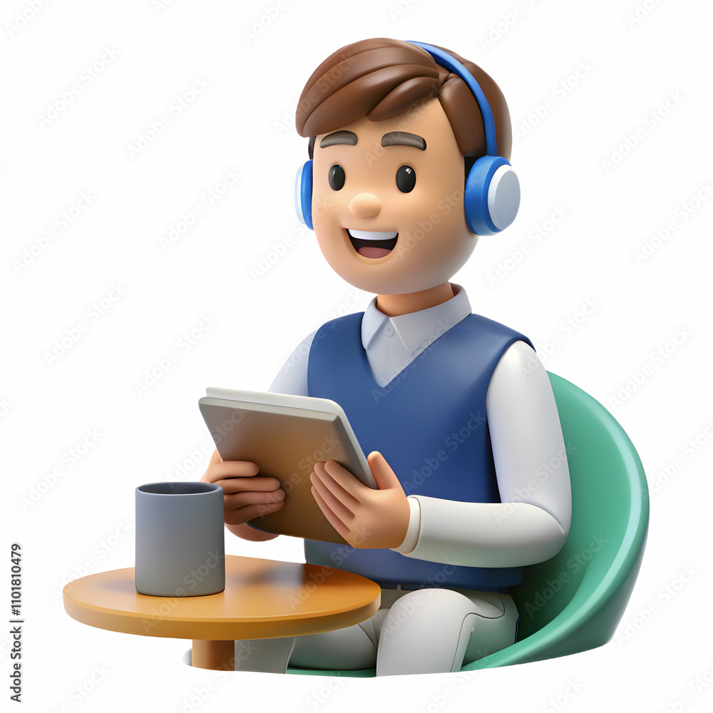 Student Studying at Home with Voice Assistant Device for Modern Education Student Studying at Home with Voice Assistant Device for Modern Education