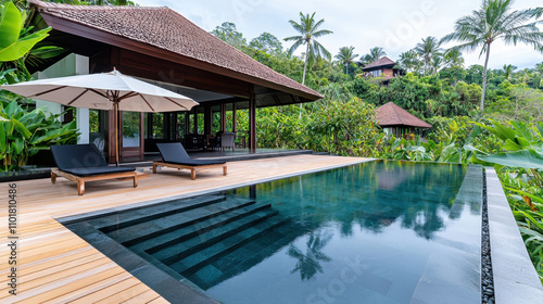 Wallpaper Mural Idyllic vacation home with stunning pool surrounded by lush greenery, perfect for relaxation and tranquility. Enjoy serene atmosphere and beautiful landscape Torontodigital.ca